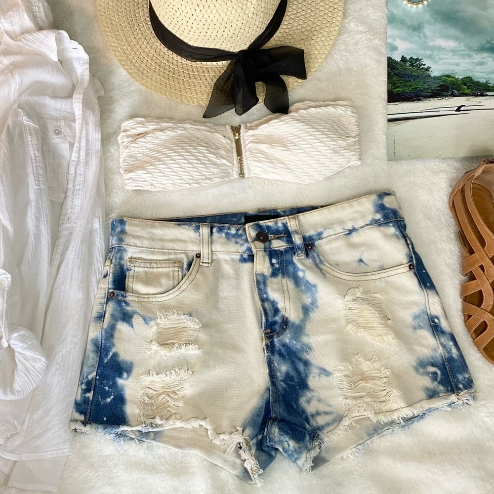 Distressed Acid Wash Denim Shorts
